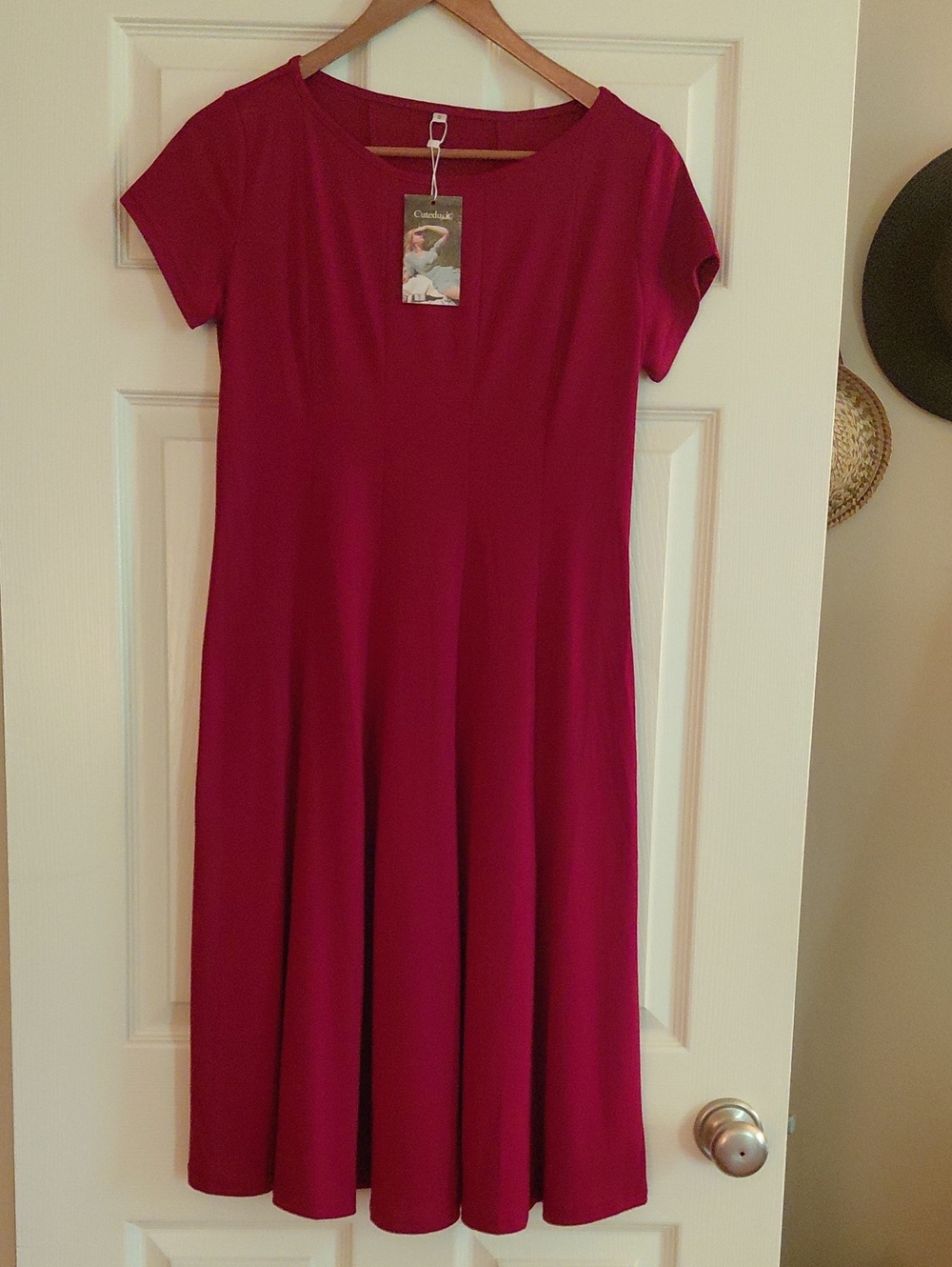 Midi A-Line T-Shirt Dress - Wine Color